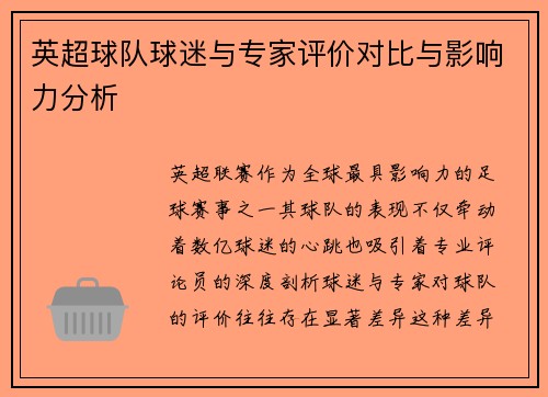 英超球队球迷与专家评价对比与影响力分析